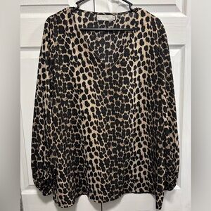 Leopard Print Flowy V-Neck Women's Top